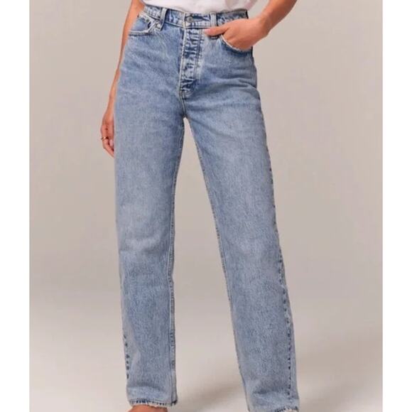 Abercrombie & Fitch The Dad High Rise Jeans Curve Love Light Wash Blue, 25 Long - Picture 9 of 9